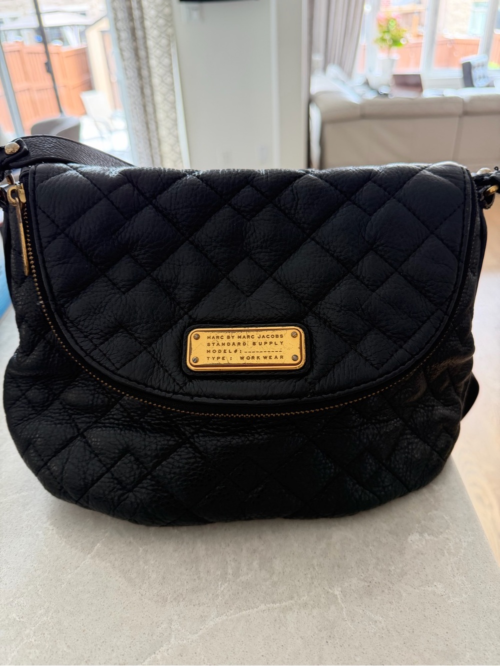 Marc by Marc Jacobs Black Quilted Flap Shoulder Bag with Gold Plate